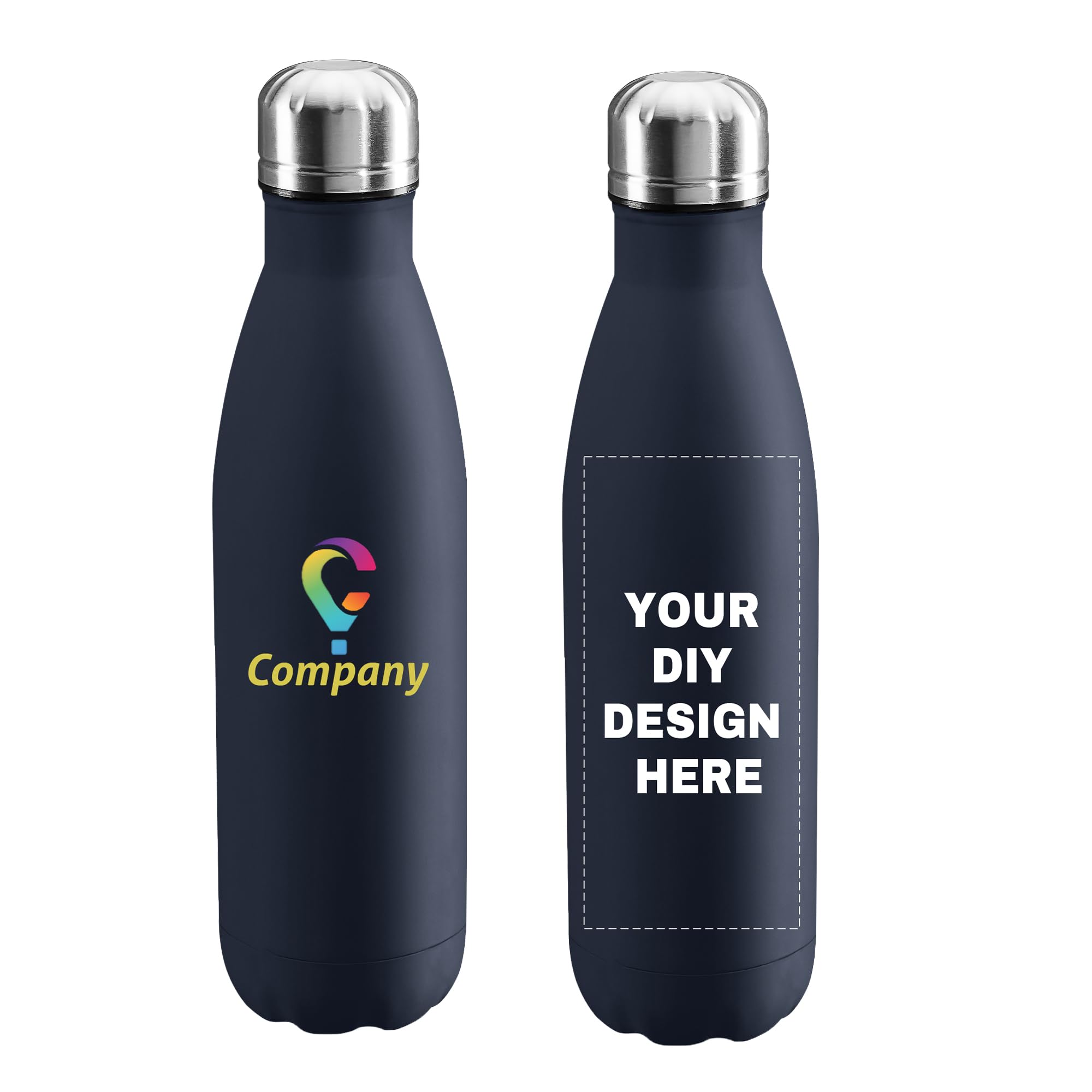 Personalized Custom Water Bottles 17oz Stainless Steel Double Wall Insulated Leakproof Cups for Sports Outdoors With Colorful Text Logo Print in USA