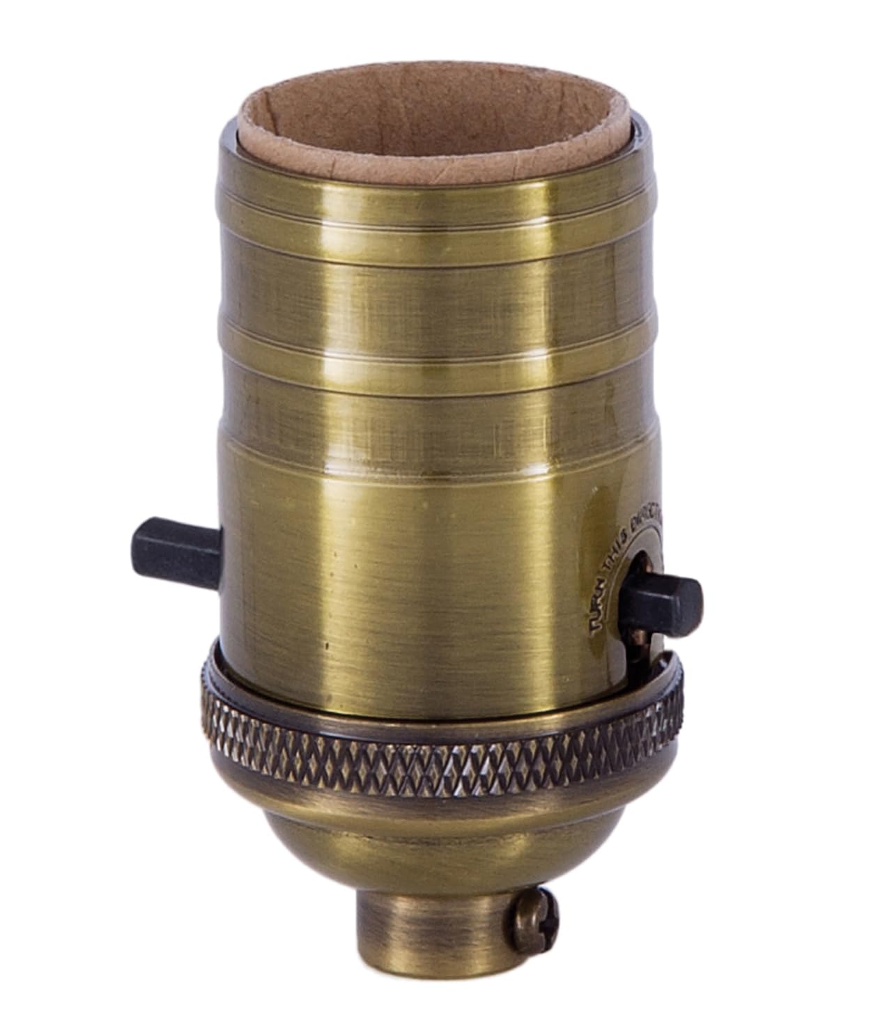 B&P Lamp® Heavy Turned Brass Socket with Antique Brass Finish, Push-Thru Function, No Uno Threads