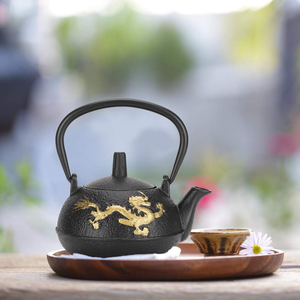 Bollitore per tè in ghisa, teiera giapponese Tetsubin Teiera in ghisa Bollitore per tè in ghisa Piano cottura Ornamenti con motivo a drago d'oro per tè domestico 0,3 L