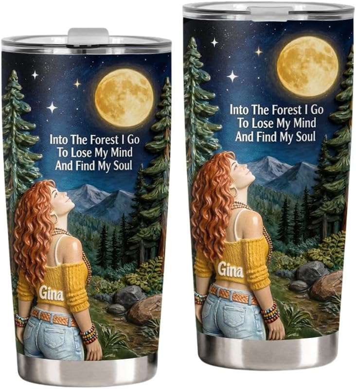 Into The Forest I Go - Personalized Witch Tumbler Insulated Travel Cup Drinkware With Lid Cute Halloween Present Unique Beverage Accessories Stainless Steel Water Bottle Reusable Coffee Cup