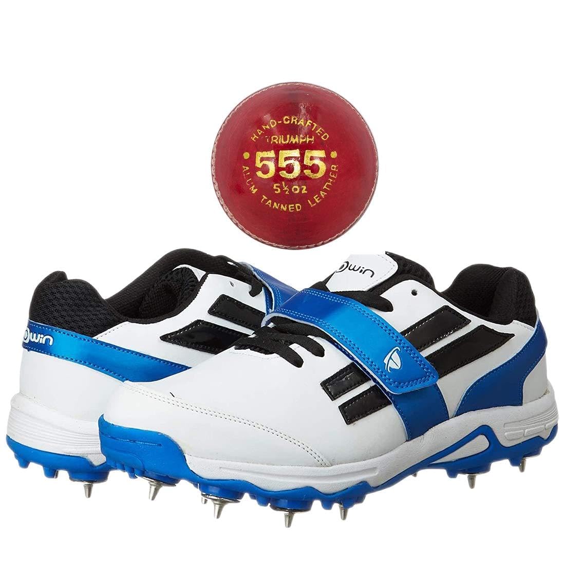 S-Pace White/Navy Cricket Shoes Size-4 with TR-555-R Cricket Leather Ball Alum Tanned Red-image-35