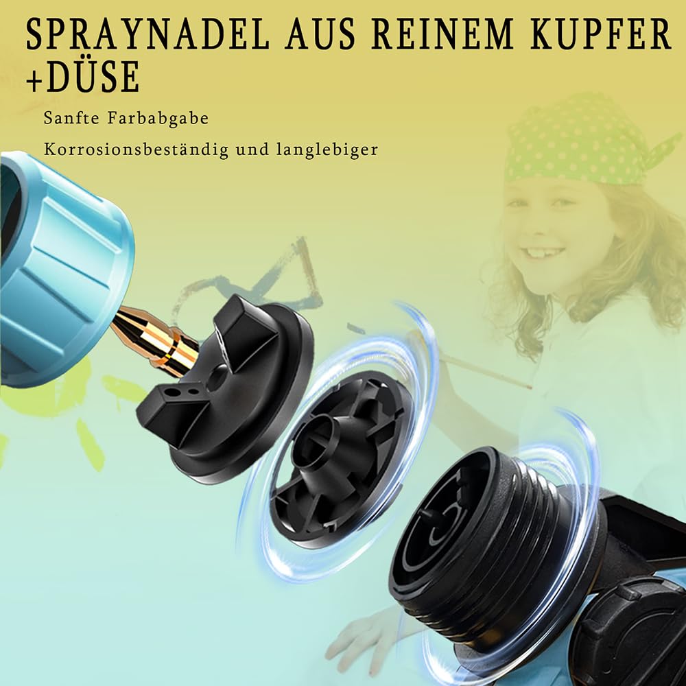 Akku Farbspritzpistole für Makita 18V Akku, 1000ml Farbsprühgerät, mit 3.0AH Akku und Ladegerät,3 Düsen und 3 Spritzmuster,von Wänden Gartenzaun Sprühgerät