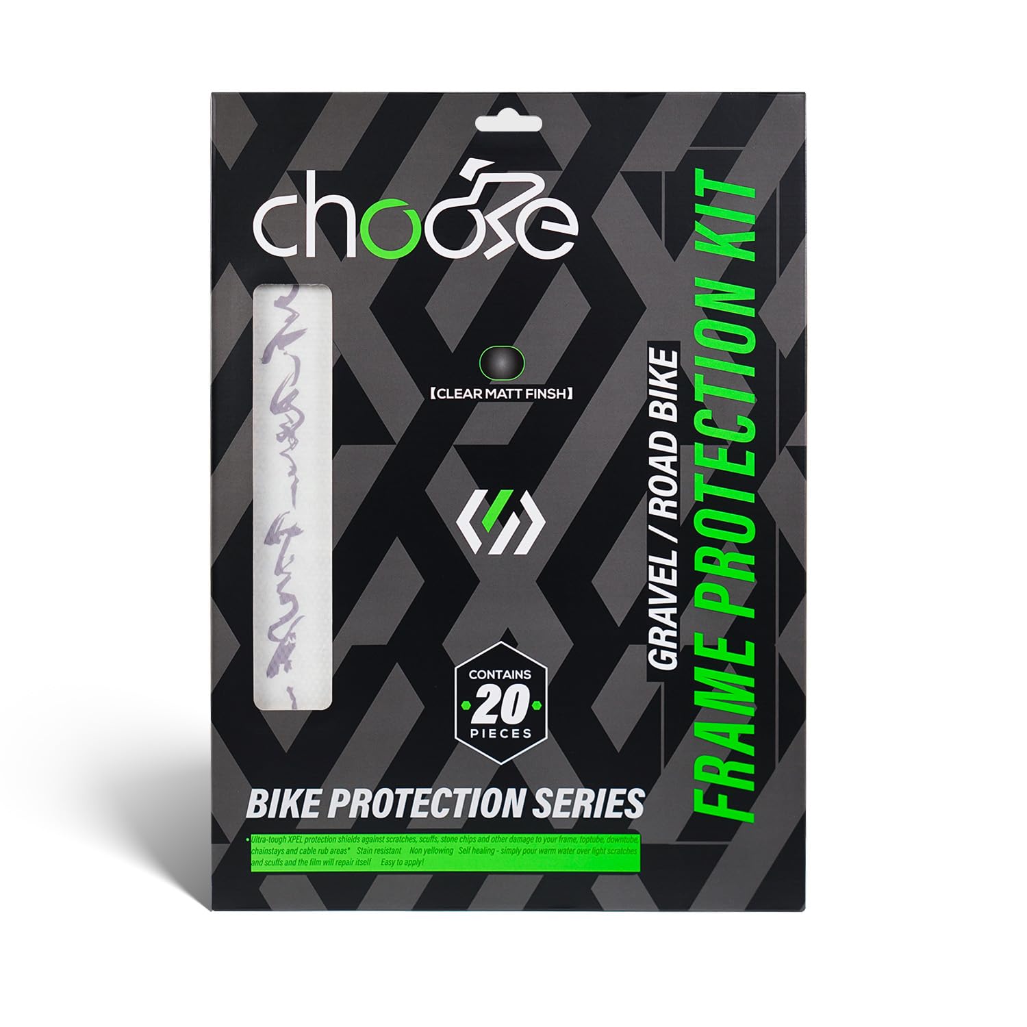 Chooee Set di 20 adesivi per bicicletta da corsa, per tubo superiore e inferiore, ruota posteriore superiore e inferiore (nero/trasparente)