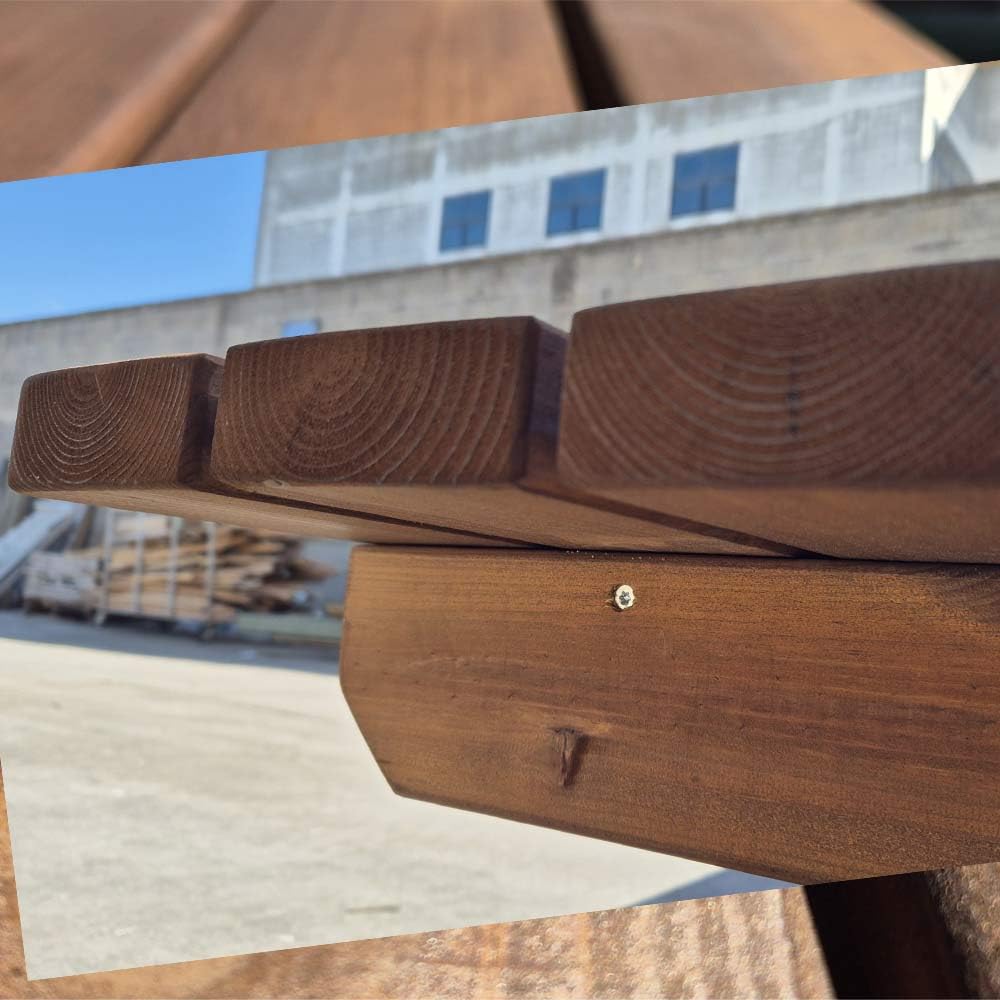SUNWOOD Tavolo da Picnic in Legno con Panche Integrate 180 x 165 cm, 6 posti, in Pino Massello, Made in Italy