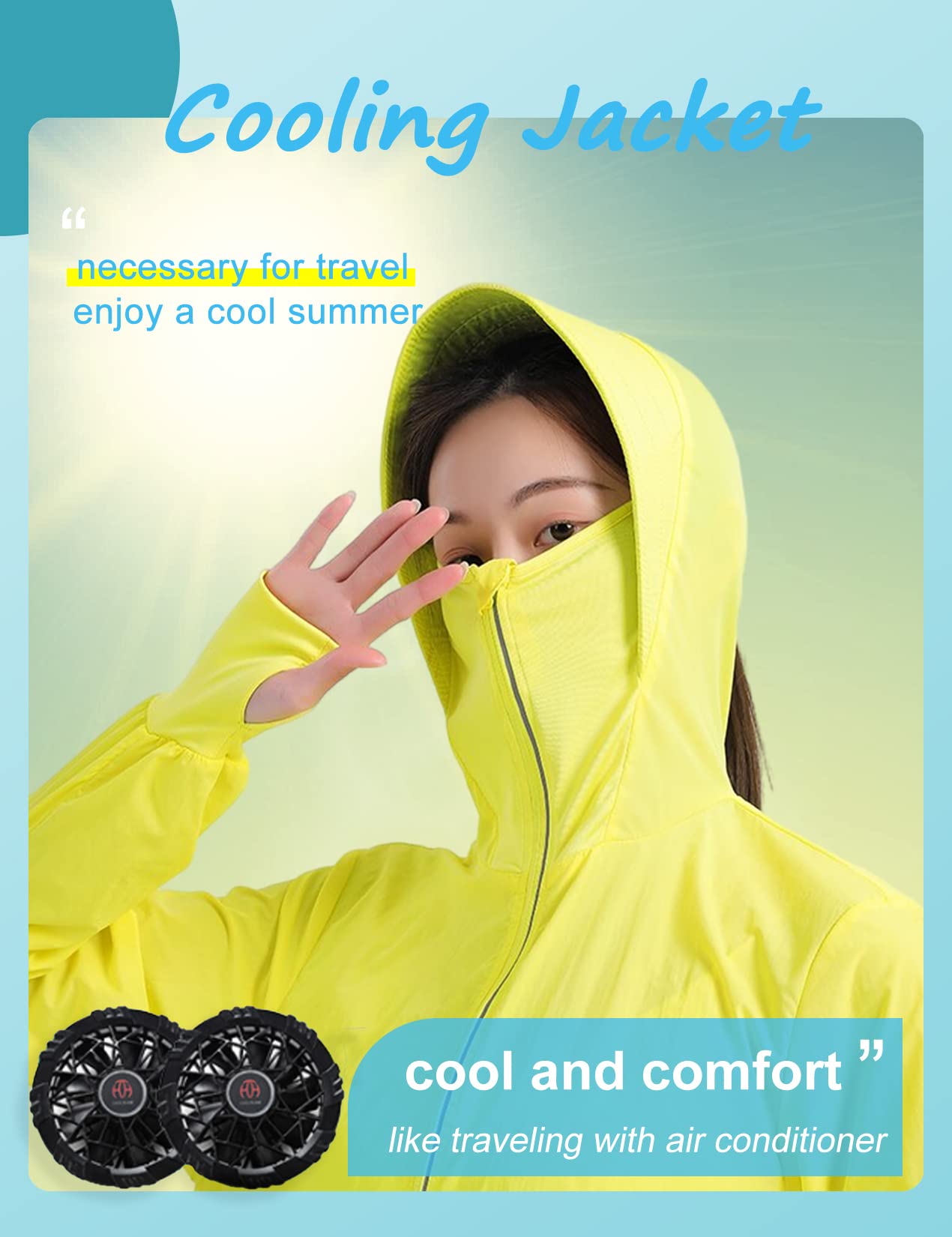 Byrotson Womens USB Cooling Jacket, Air Conditioning Jacket With 2 Fans, UV Resistant Cooling AC Fan Jacket for Hot Weather Work,Yellow,XXL