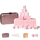 VPH Mini Chinese Mahjong Water Pink 144 Sheets Travel Box with Ruler Tablecloth
