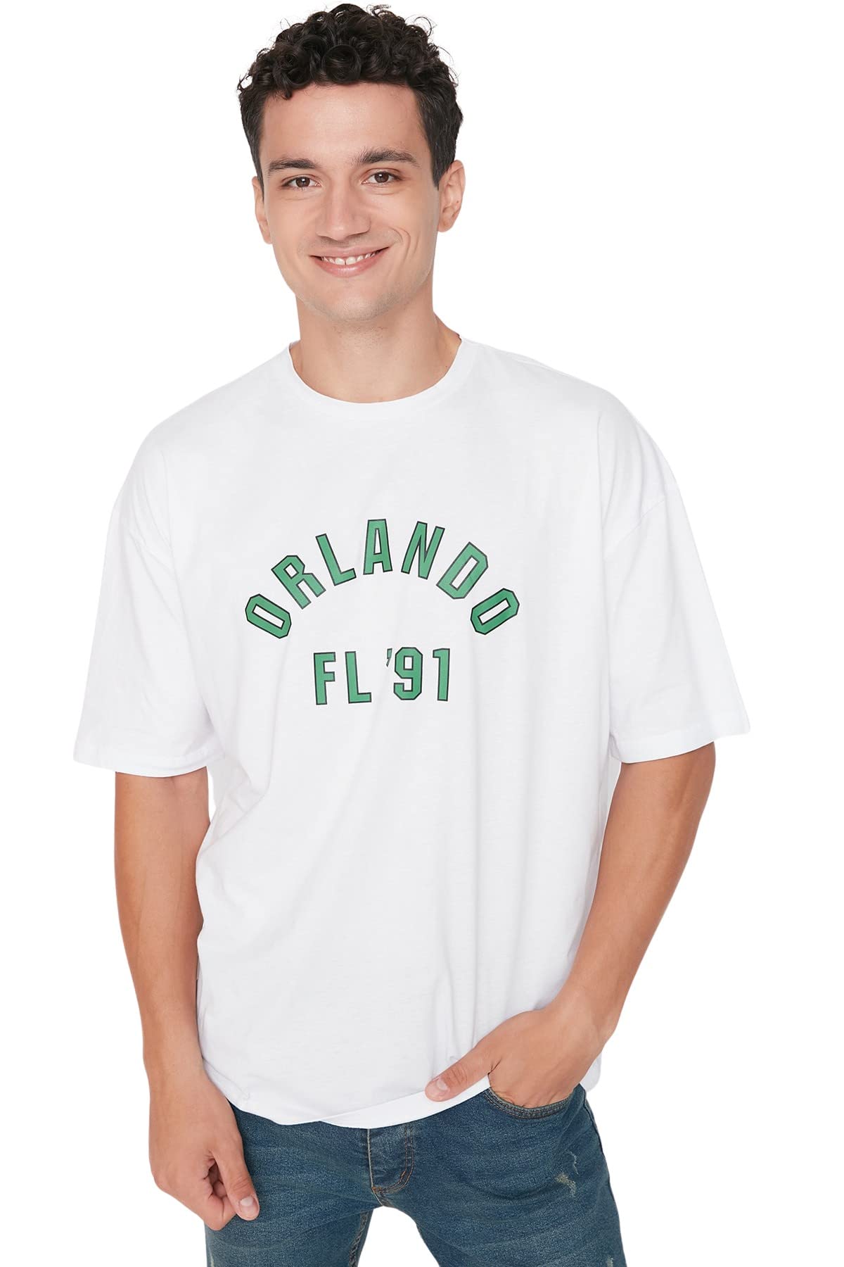 Trendyol Man Oversize Basic Crew Neck Knit T-Shirt Weiß