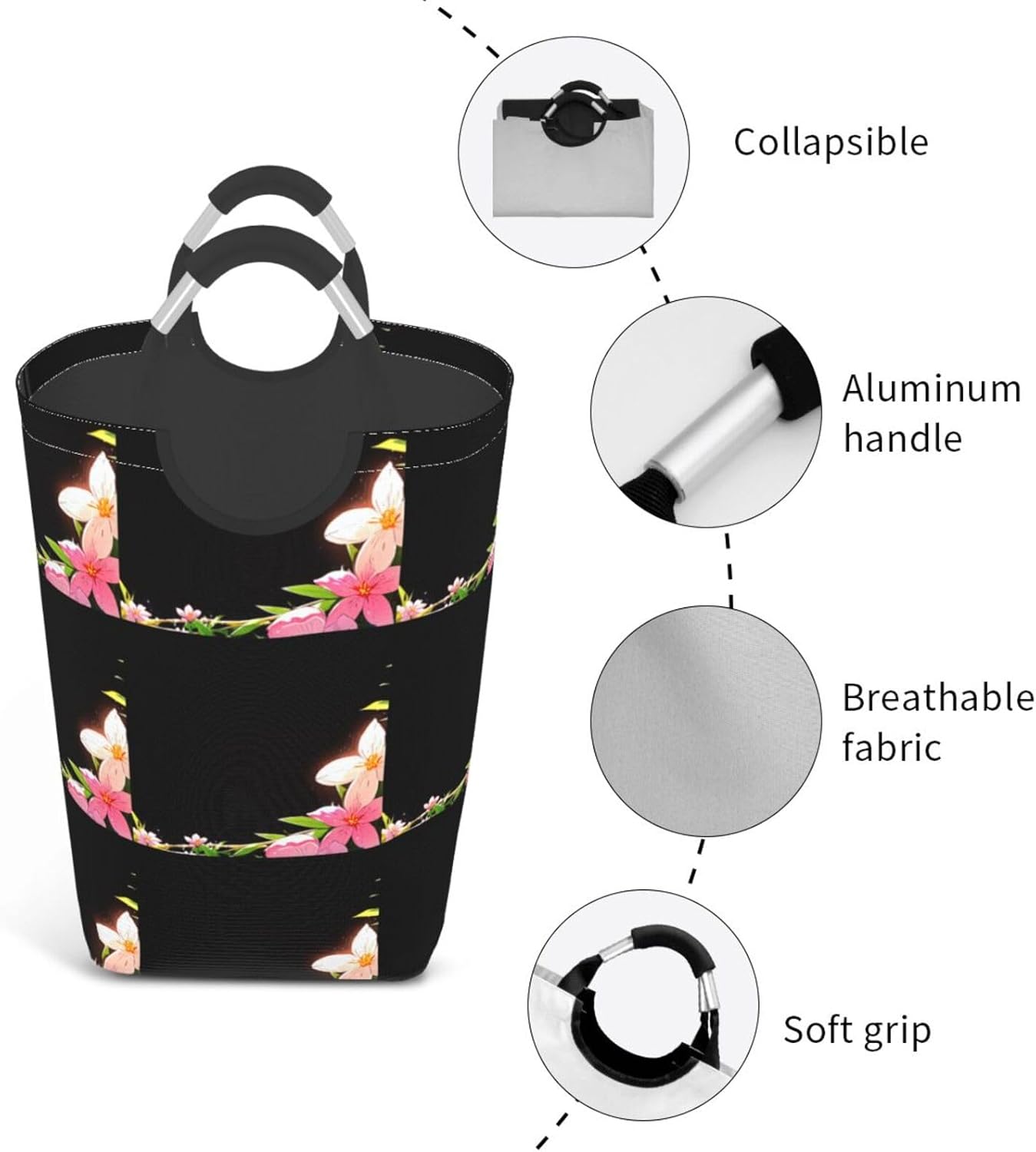 Flourishing cinchona flower Foldable storage bag, 50L capacity, suitable for laundry room, dormitory bedroom, dirty clothes storage basket.