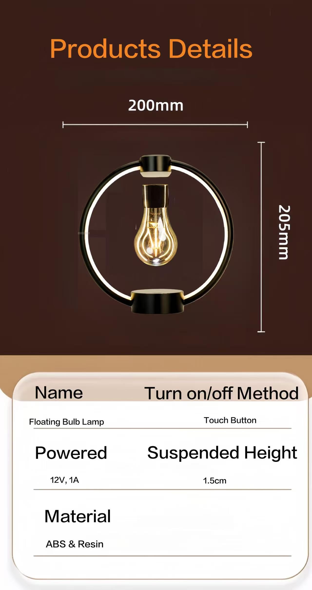 Lampe Ampoule en Levitation Lampe de nuit flottante et tournante Lampe à ampoule LED à contrôle tactile Décoration pour chambre d'enfant Chambre à coucher Bureau Maison