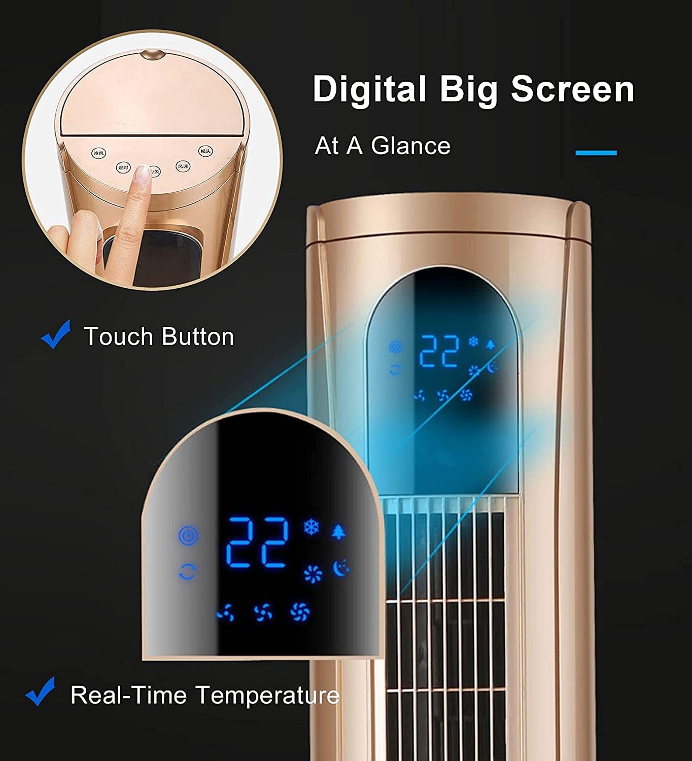 47" Double Refrigeration Humidification Purification Floor Fan Bladeless Standing Cooling Fan Air Circulator with Remote Control for Office/Home/Bedroom