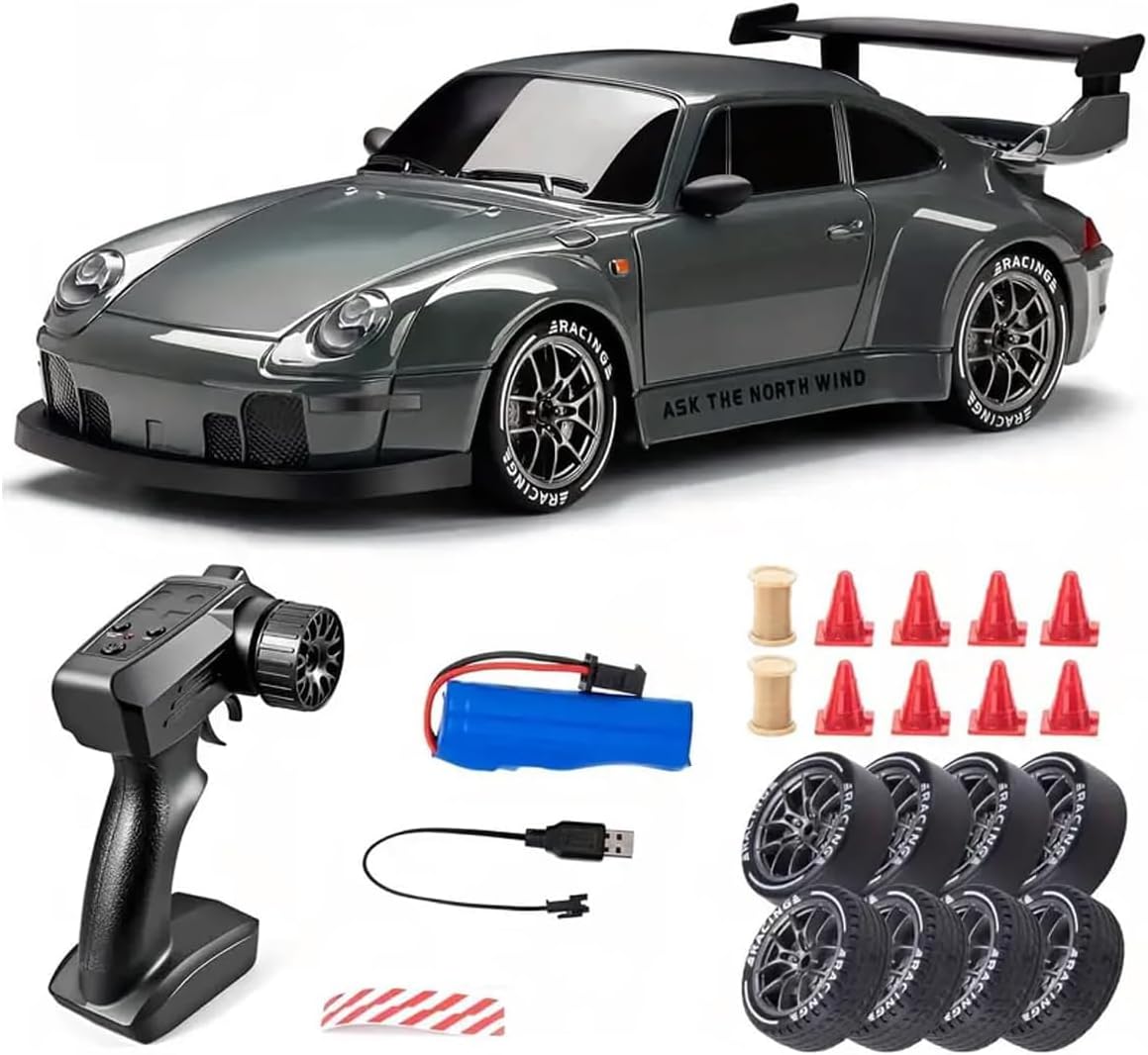 1:24 RC Drift Car, 4WD High Speed Remote Control Car, Rechargeable Drift Racing Car with LED Lights, USB Charging, Indoor & Outdoor RC Car Gift for Adults