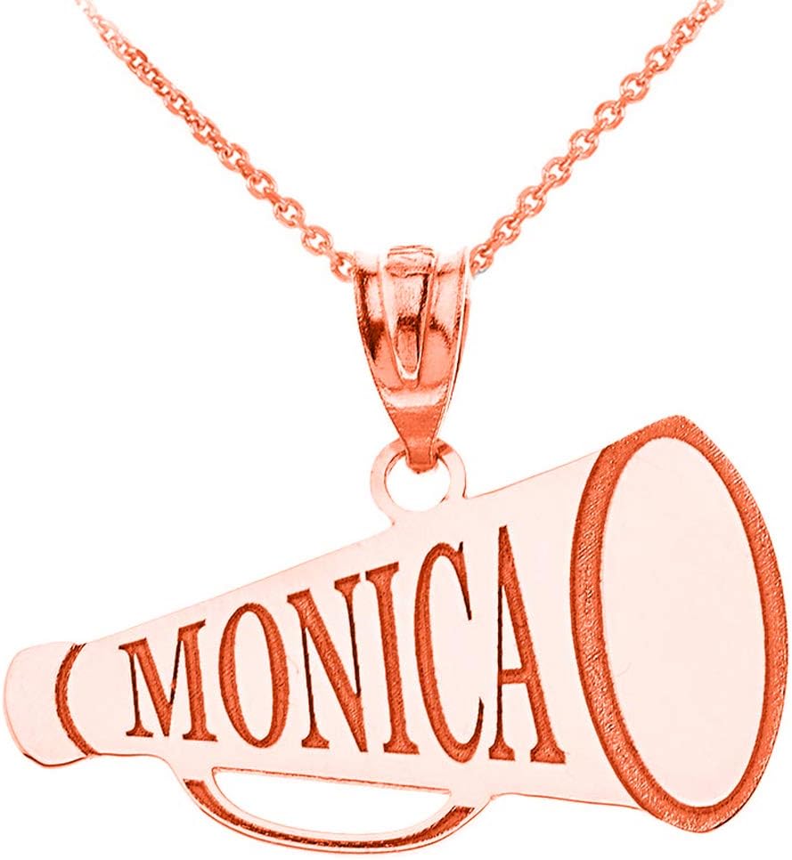Certified 14k Rose Gold Personalized Name Cheerleader Megaphone Sports Charm Pendant Necklace