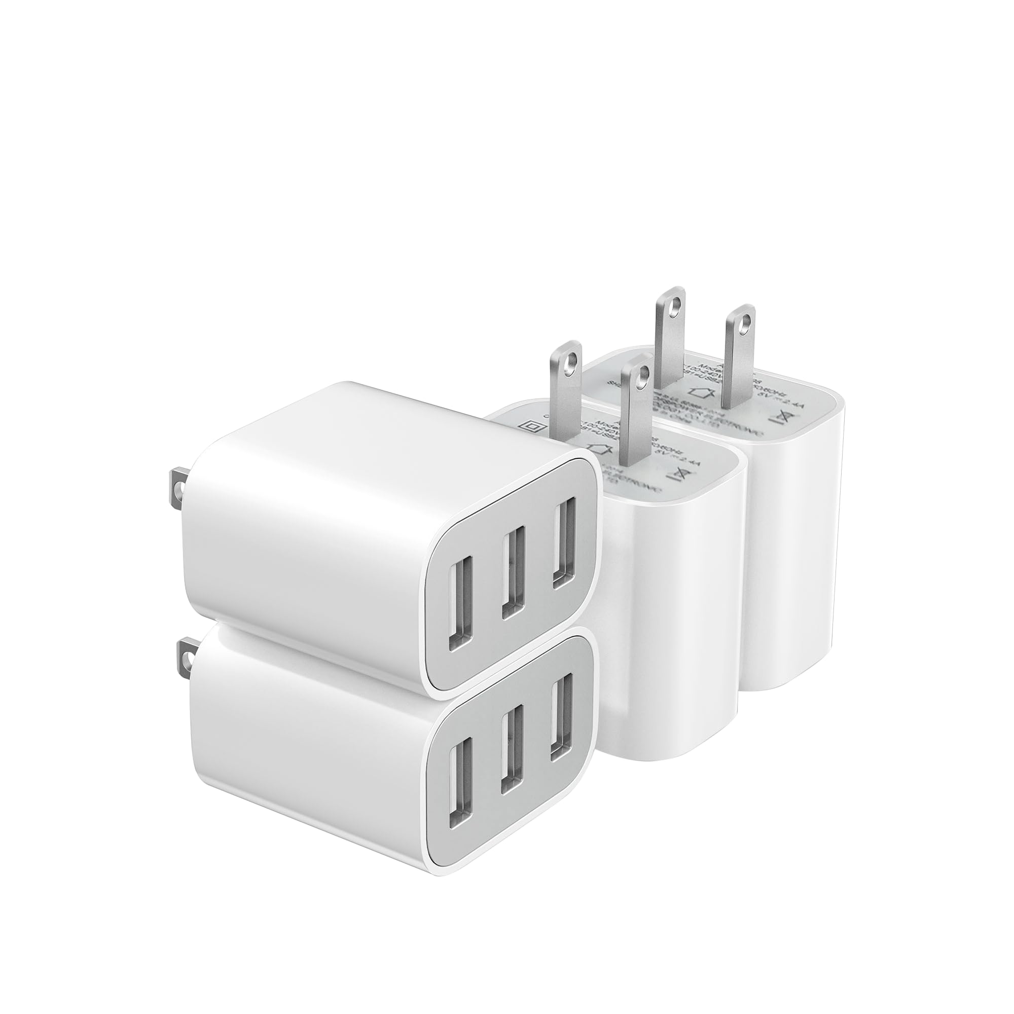 USB Wall Charger, 4 Pack 3-Port USB Charger Block Wall Adapter USB Charging Cube Brick Compatible with iPhone 8/7/6 Plus/X, iPad, Samsung Galaxy S5 S6 S7 Edge, LG, Android and More