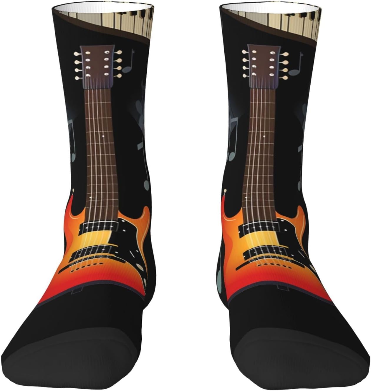 Guitar Piano Pattern Crew Socks for Men Women Moisture Wicking Cushion Athletic Sock Casual Novelty Socks Gift