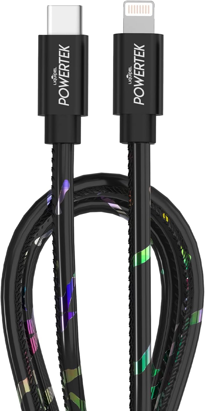 LIQUIPELPowertek USB C to Lightning iPhone Charger Cable [MFI Certified], Fast Charging 6ft Cord, Neon Party (Black)