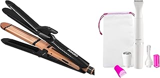 AGARO 4-in-1 Hair Styler, Straightener, Curler, Crimper, Keratin Coated Plates + AGARO 3-in-1 Rechargeable Trimmer for Women, Face, Legs, Bikini, 90 Min Runtime