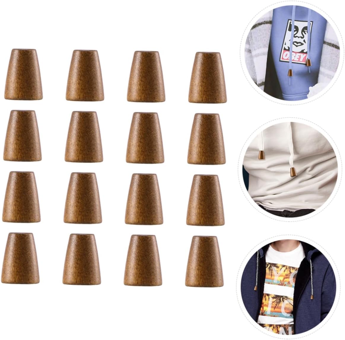 NUOBESTY 2sets Drawstring Cord Locks Wooden Rope Ends Bell Buckles Slide Fasteners Lanyard Locks for Cables 100pcs*2