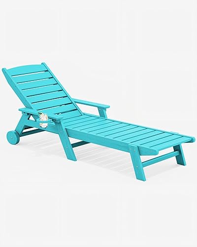 Vista 40 de SERWALL Tumbona para patio, 78 pulgadas de largo, HDPE 5 posiciones ajustable, tumbona para exteriores, silla de descanso de polietileno con ruedas