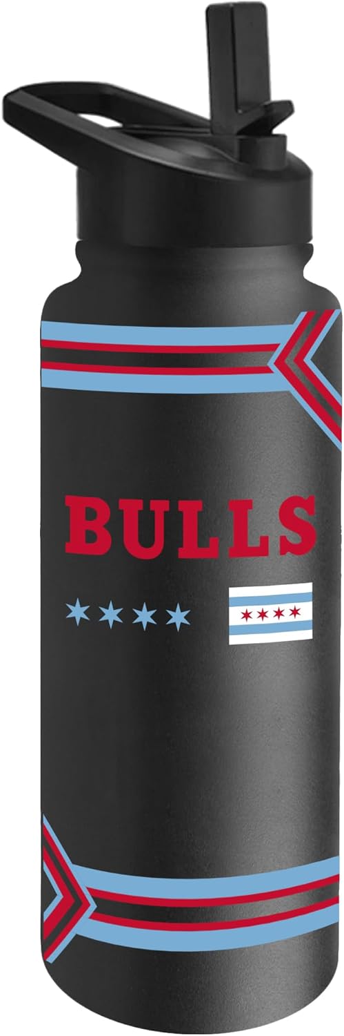 FANMATS NBA City Edition 34 oz Quencher Bottle – All-Over City Edition Design, Double-Wall Insulated to Keep Drinks Cold for Hours, Leak-Proof Lid, Built-In Straw