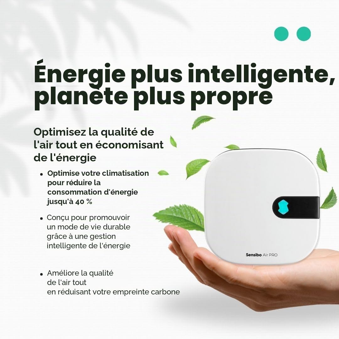 Sensibo Air PRO - Contrôleur intelligent pour climatiseur et capteur de qualité de l'air. Capteurs de temp. et humid. Thermostat pour climatiseur split, fenêtre. Google, Alexa, Siri, Apple HomeKit