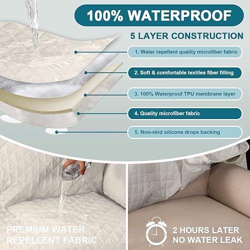 Miniatura 3 de Turquoize Fundas para sofá 100% impermeables en forma de "L" para sofá Chaise Lounge, protector de sofá triple antideslizante, funda deslizable para