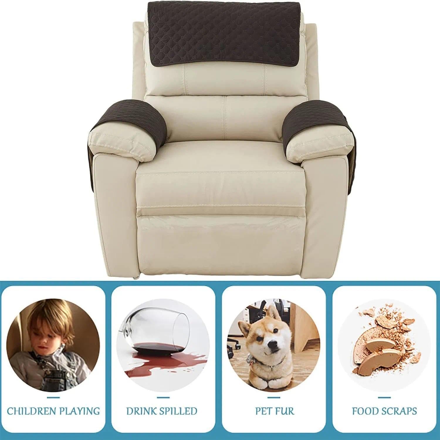 Water-Resistant Sofa Armrest and Headrest Covers, 2 Pockets