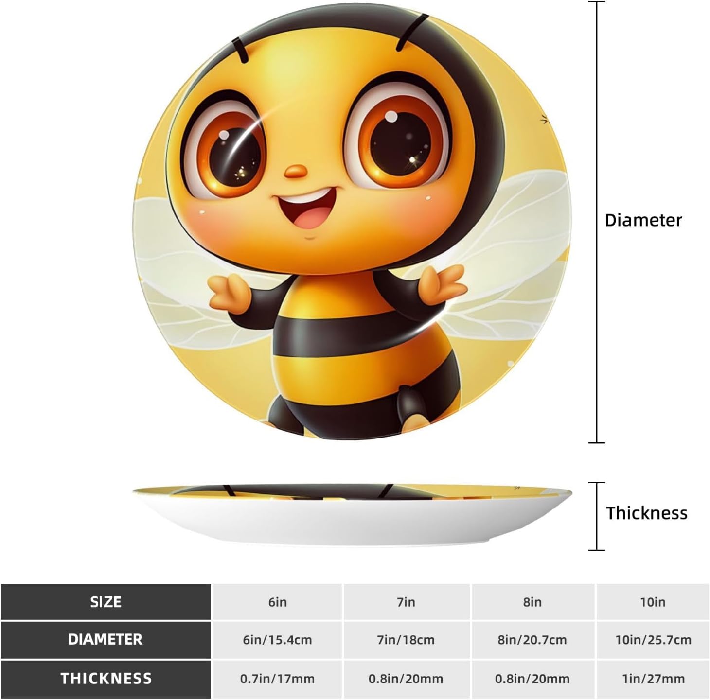 Cute Bees Style Ceramic Plate Display Home Display With Stand Wall Hanging Plate For Home Decor 10 Inch