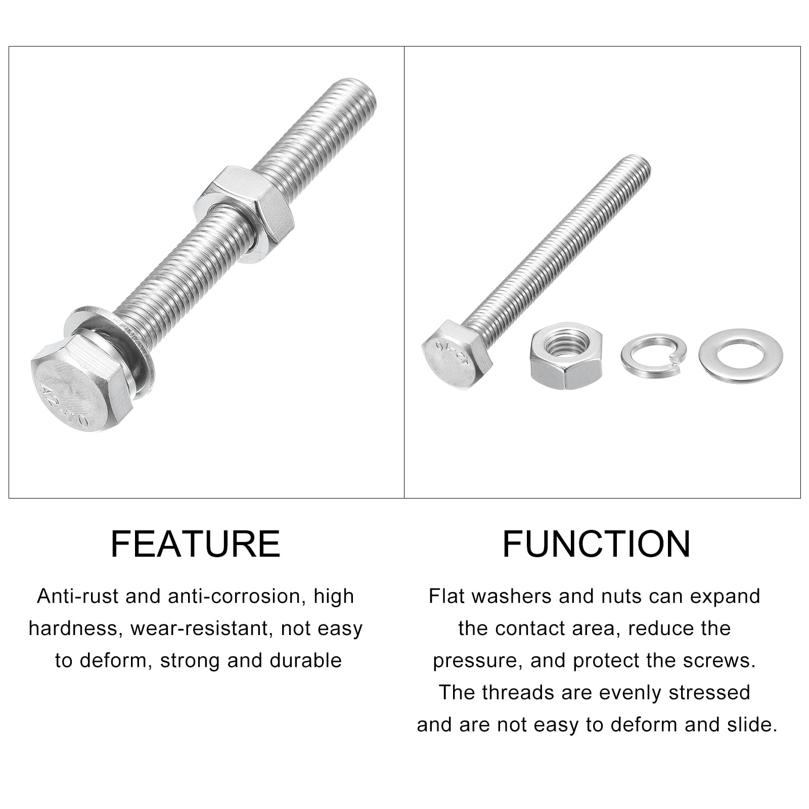 METALLIXITY Hex Head Screws Bolts, Nuts, Flat & Lock Washers Kits (M10-1.5x90mm) 4 Set - Image 4