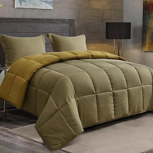 Vista 24 de HIG Juego de edredón de relleno alternativo, 3 piezas, matrimonial/queen, reversible, toda estación, 2 fundas decorativas, pestañas de esquina