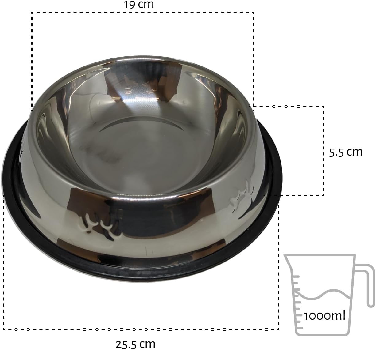 Comedouro 1000ml Inox Tigela Pote Ração Água Cão Grande