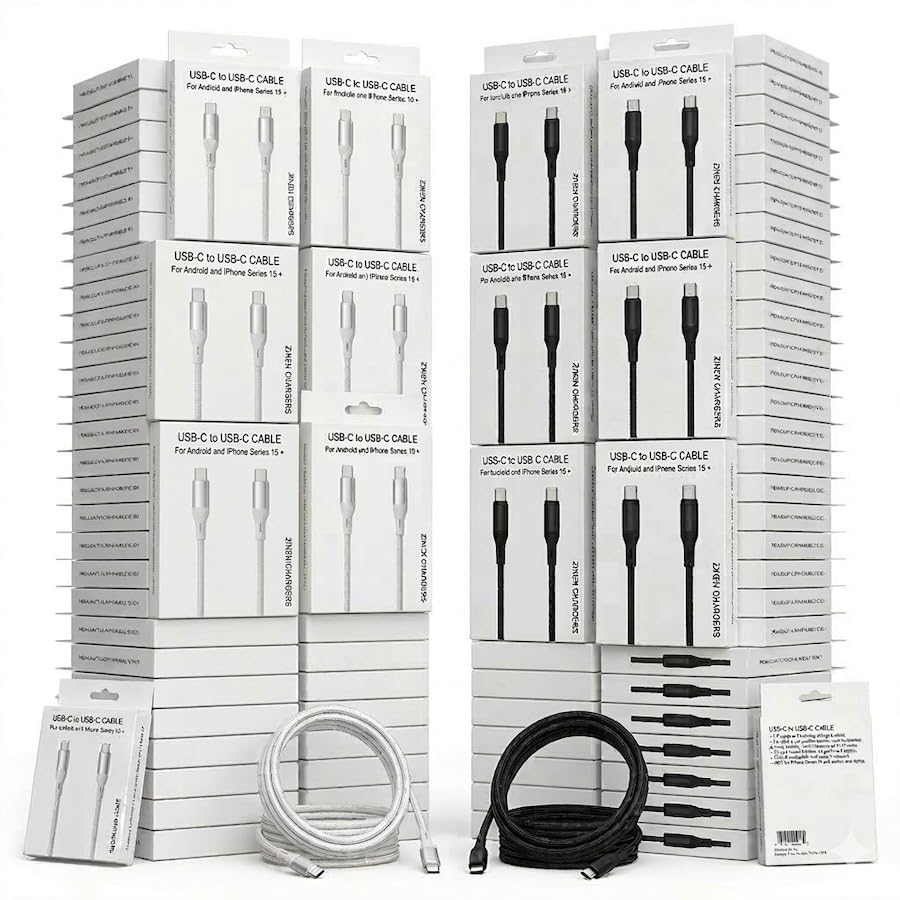(50 Packs) USB-C to USB-C Cable, 1.5M or 5FT Braided USB Type C Charging Cord, 60W/3A Fast Charge, Compatible with iPhone 15+ and Android Devices