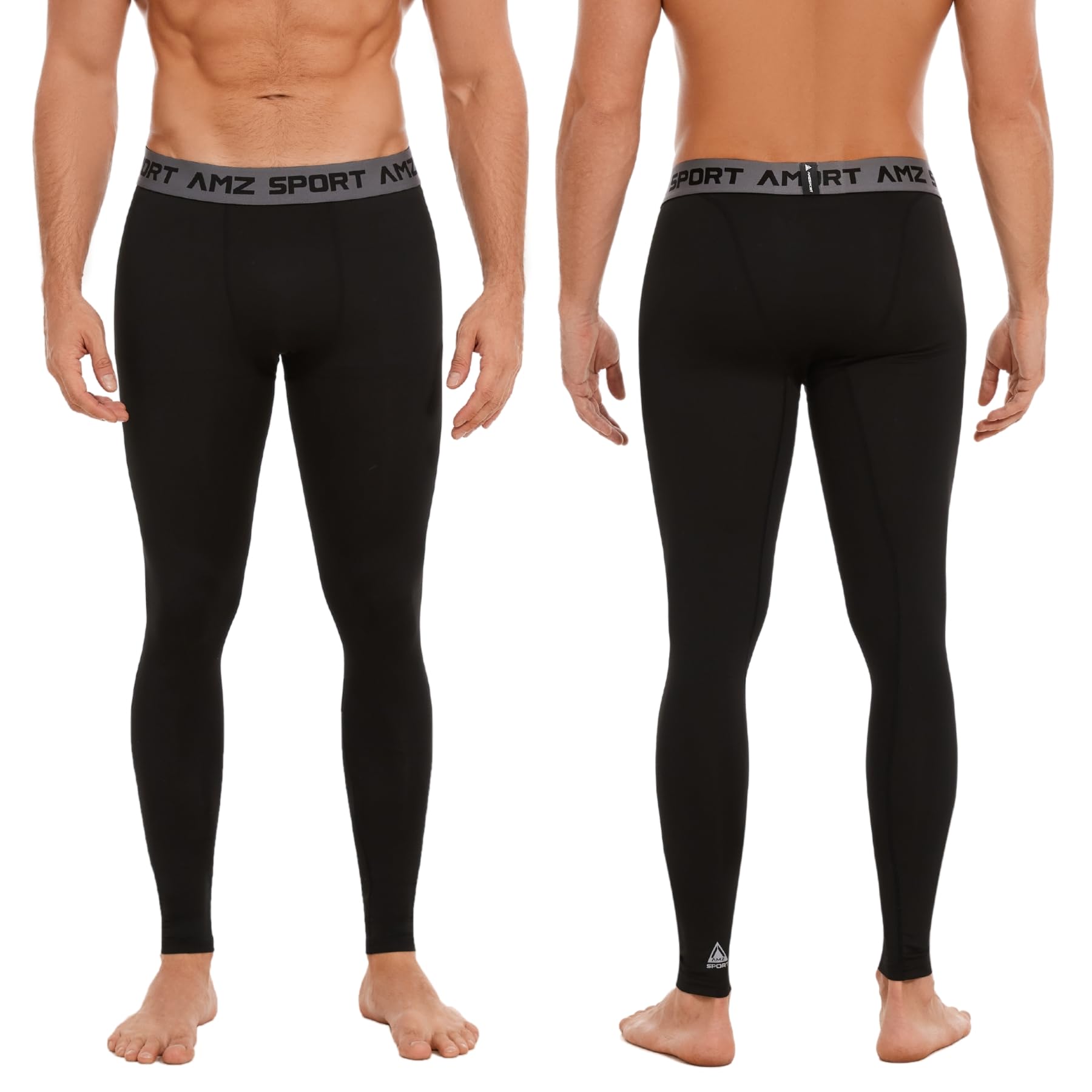 AMZSPORT Confezione da 2 Pantaloni a Compressione Uomo, Lunghi e Traspiranti, Leggings Sportivi per Allenamento, Corsa, Fitness, Ciclismo, Basket e Palestra