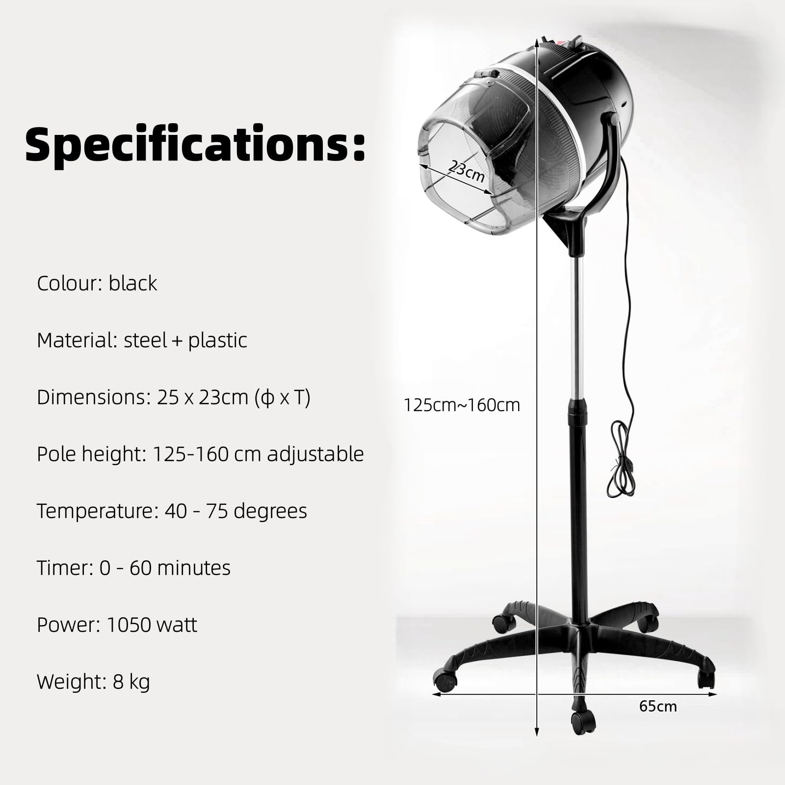 LIFEZEAL Casco Asciugacapelli Professionale 1050W z Regulowanym Stojakiem do Salonu Fryzjerskiego