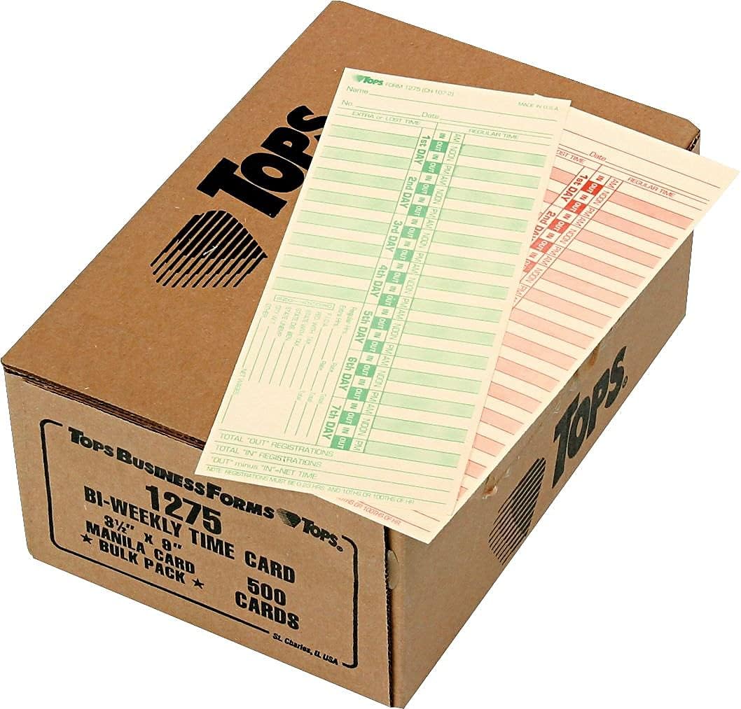 Tops 1275 Time Card for Lathem, Bi-Weekly, Two-Sided, 3 1/2 x 9 (Box of 500)