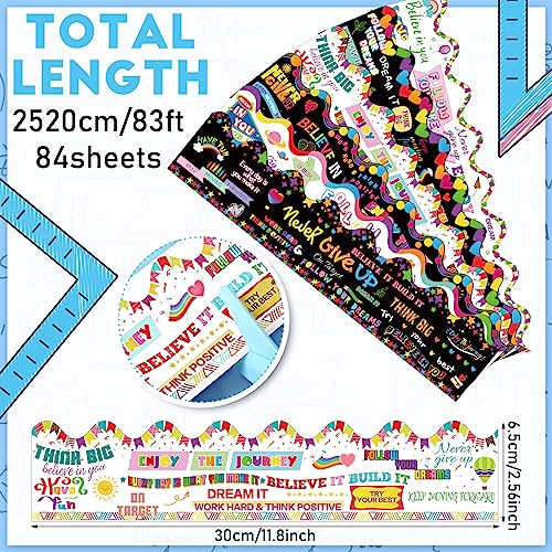 Geyee 84 Pieces 83 Feet Classroom Bulletin Board Borders Scalloped Rainbow Bulletin Board Trim Adhesive Decorations Colorful for Chalkboard, 6 Designs(Elegant Style) - Image 2