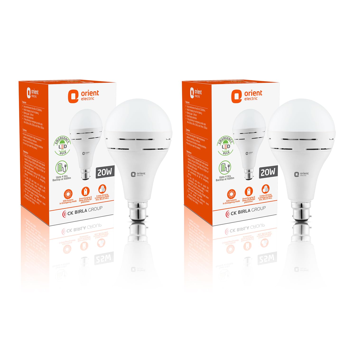 Orient Electric 20 W Emergency Inverter Rechargeable LED Bulb | Cool Day Light (6500K) | Energy Efficient | 4 Hour Battery Backup | Pack of 2-image-14