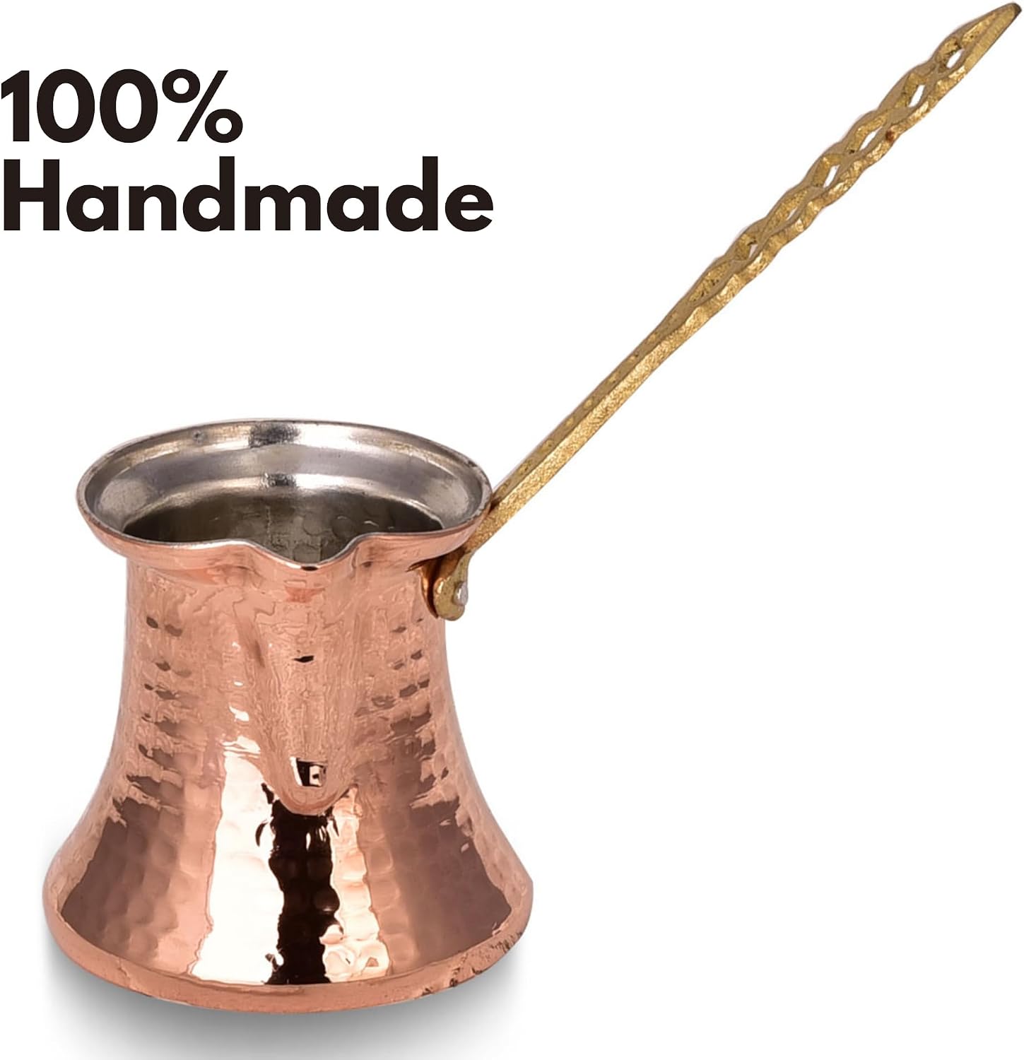 Copper Turkish Coffee Pot | 6.42 Oz Stove Top Coffee Maker, Chocolate & Milk Warmer Cezve | Coppers Handle Arabic Coffe Pots for 2 Cup (Copper Handle)