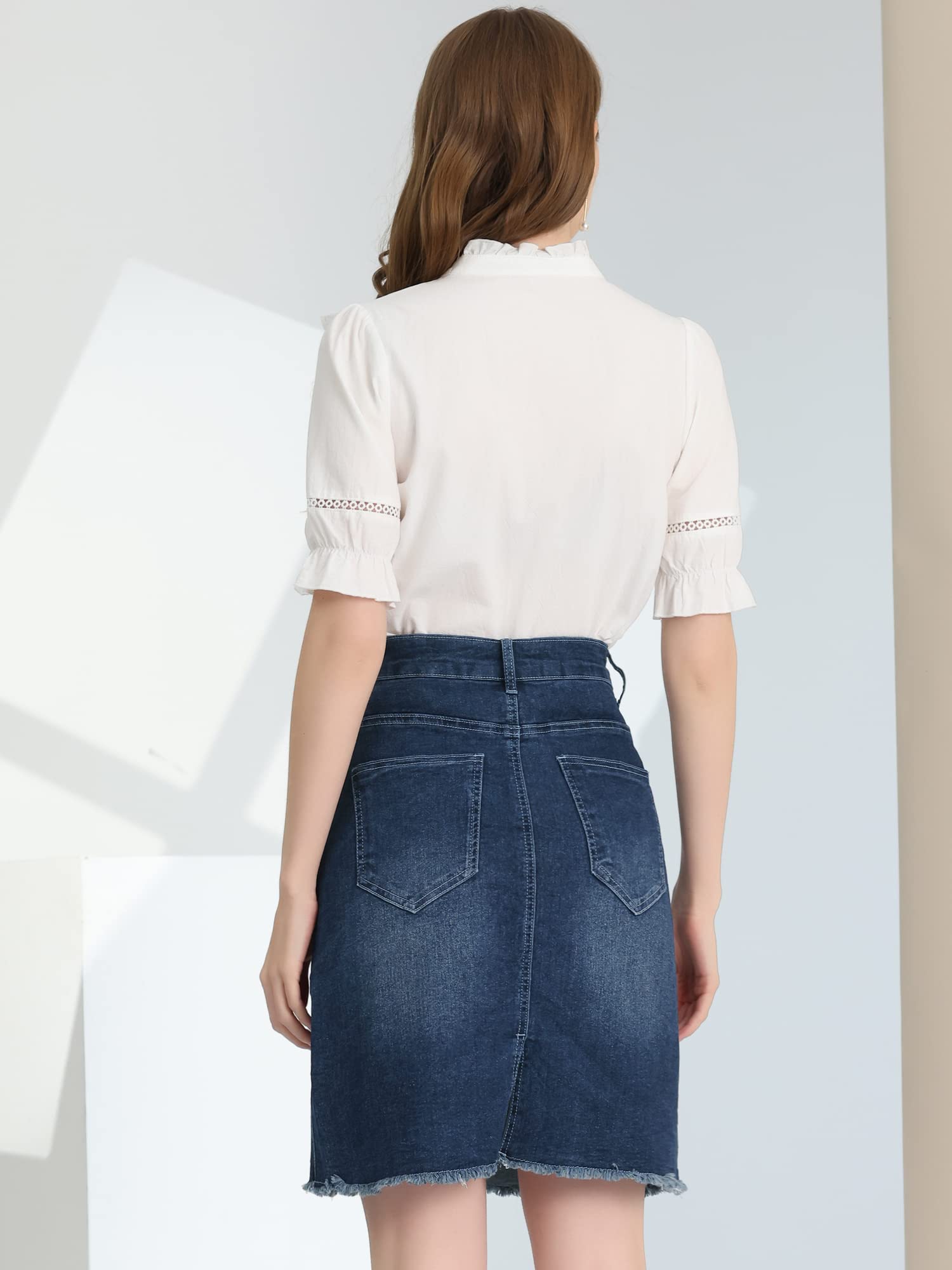 Allegra K Donna Gonna Basic Denim Jeans Lavati Vita Alta Strappati Strappi