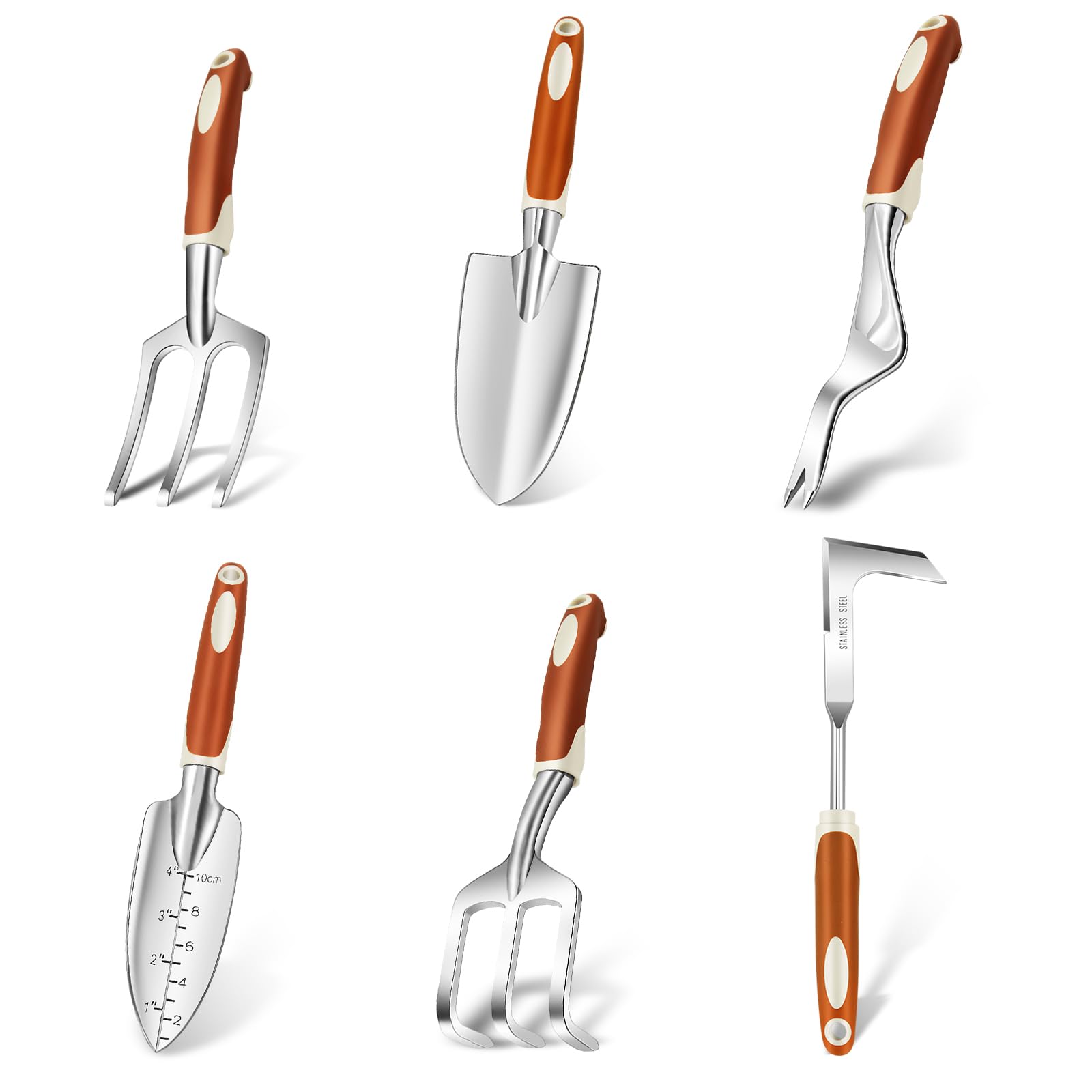 Nirvruxs Gardening Tools, 6 Pack Stainless Steel Garden Tool Set with Non-Slip Rubber Grip, Ideal Gardening Gifts for Women