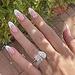 MISUD Press on Nails - Medium Almond Fake Nails with White French Tip, Acrylic Pearl Design 24 pcs