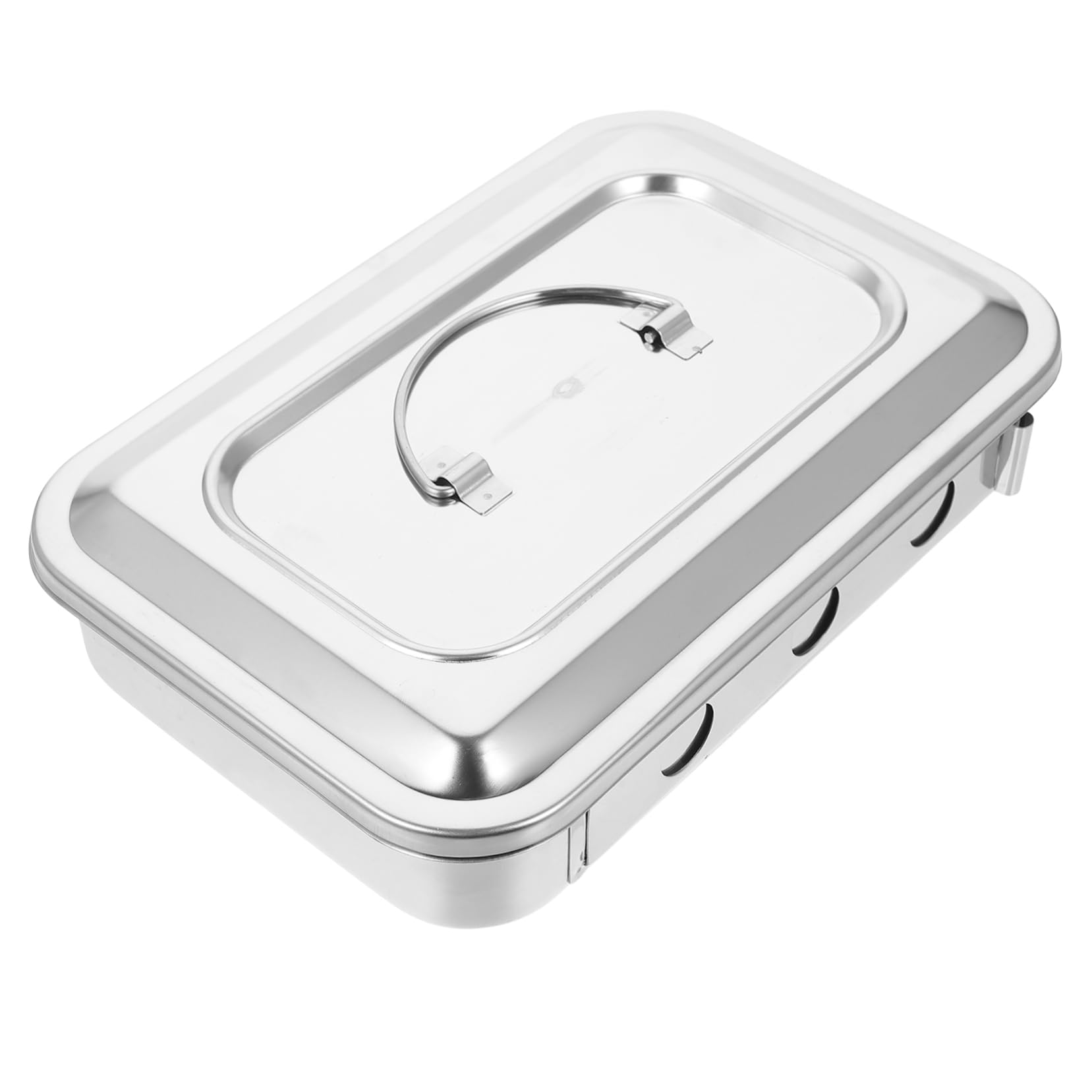 Scatola Sterilizzatore Quadrata in Acciaio Inox Argento Coperchio