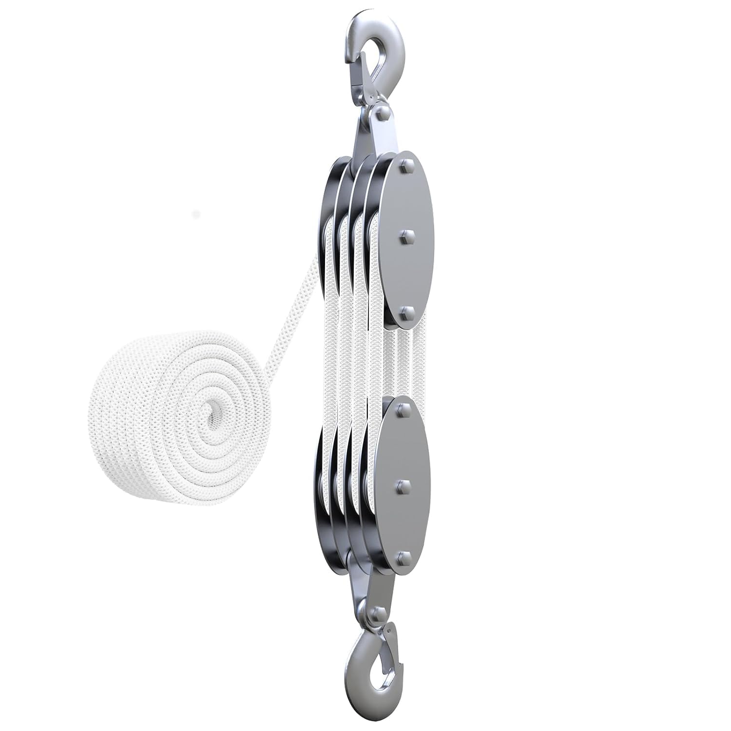 Polipasto Manual, Polea Bloque Pequeño, Capacidad de Carga Máxima 400KG, Poleas de Carga con 20M de Cable de Nylon, para Barco Remolque Caravana Marina, blanco