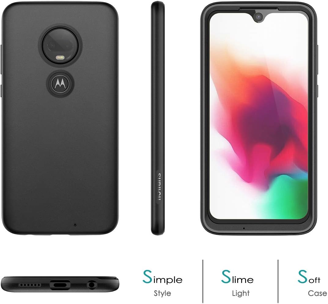 SURITCH Case for Moto G7/Moto G7+ Plus 6.2 inch, [Built-in Screen Protector] Soft TPU Full Body Protection Shockproof Bumper Protective Cover [DO NOT FIT Motorola Moto G7 Power Or Moto G7 Play]-Black