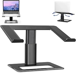 CUQOO Aluminum Laptop Stand in Black – Ergonomic Detachable Computer Stand for Desk | Height Adjustable Notebook Riser | Compatible with MacBook Air Pro Dell HP Lenovo Samsung etc. (11-17" Laptops)