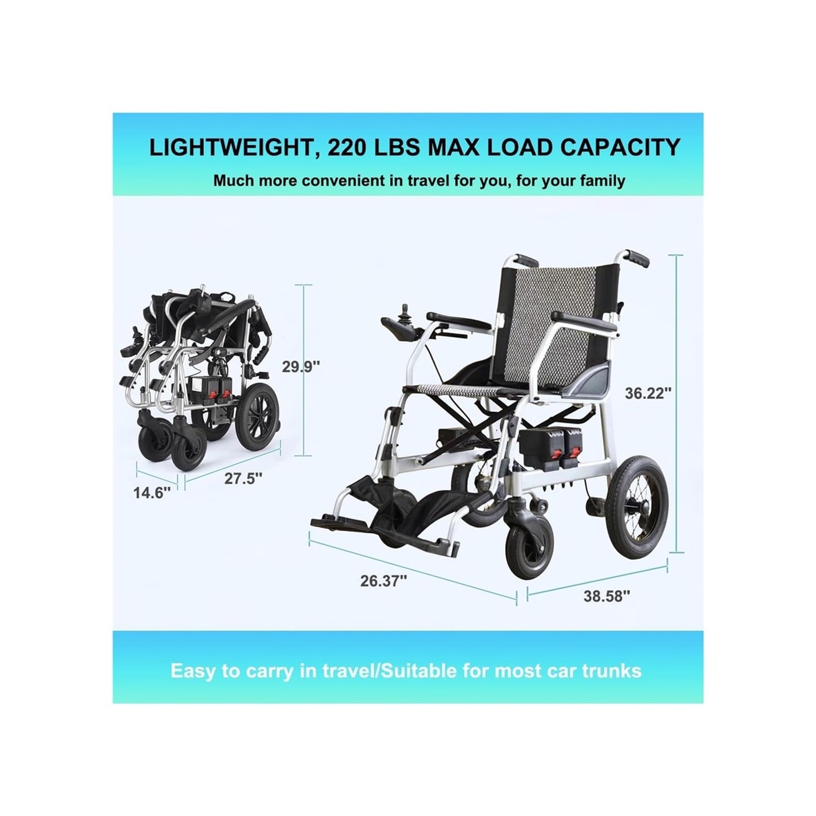 Sillas Ruedas Eléctricas Ultraligeras Adultos, Motorizadas Plegables Personas Mayores, Todoterreno Con Motor Sin Escobillas, Batería Desmontable, Compactas Portátiles