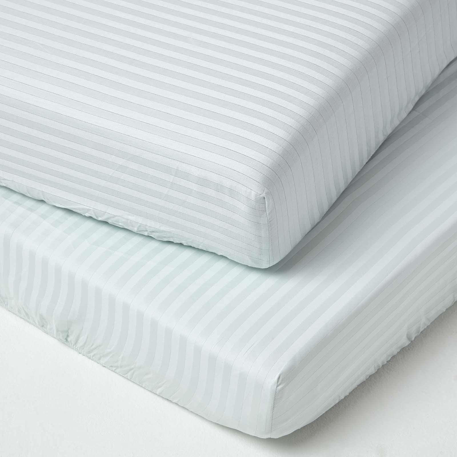 Homescapes Unisex Blue Cotton Stripe Fitted Cot Sheets 330 Thread Count, 2 Pack In