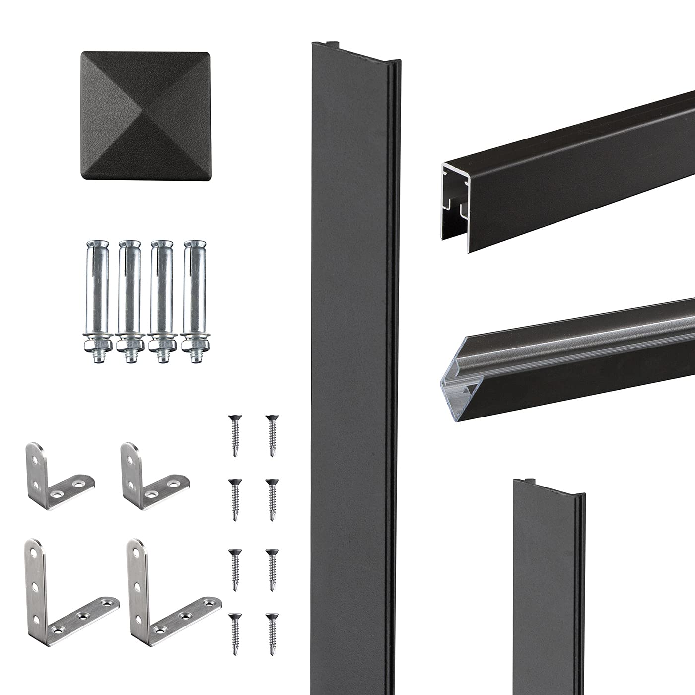 Ventanara® WPC Zaun Sichtschutzzaun Steckzaun Gartensichtschutz Komplettset 188x190 inkl Aluminiumpfosten anthrazit (anthrazit, 1x Element schmal + 1x Pfosten inkl. Aufschr)