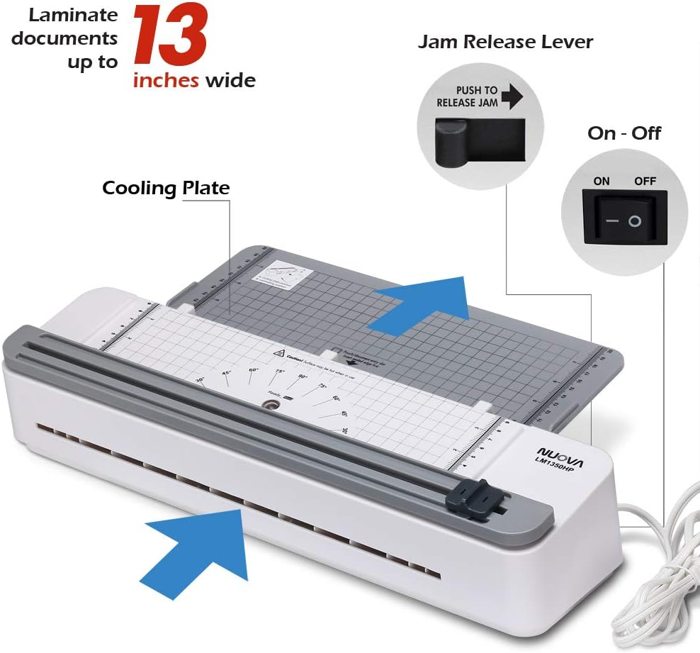Nuova 2 in one Thermal Laminator/Paper Cutter, 13" Max Width, Quick Warm-Up, White/Grey