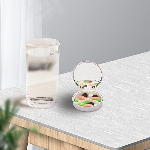 Miniatura 5 de Pastillero de bolsillo pequeño, pastillero de metal portátil con 3 compartimentos, soporte compacto para pastillas de medicina de viaje con espejo,