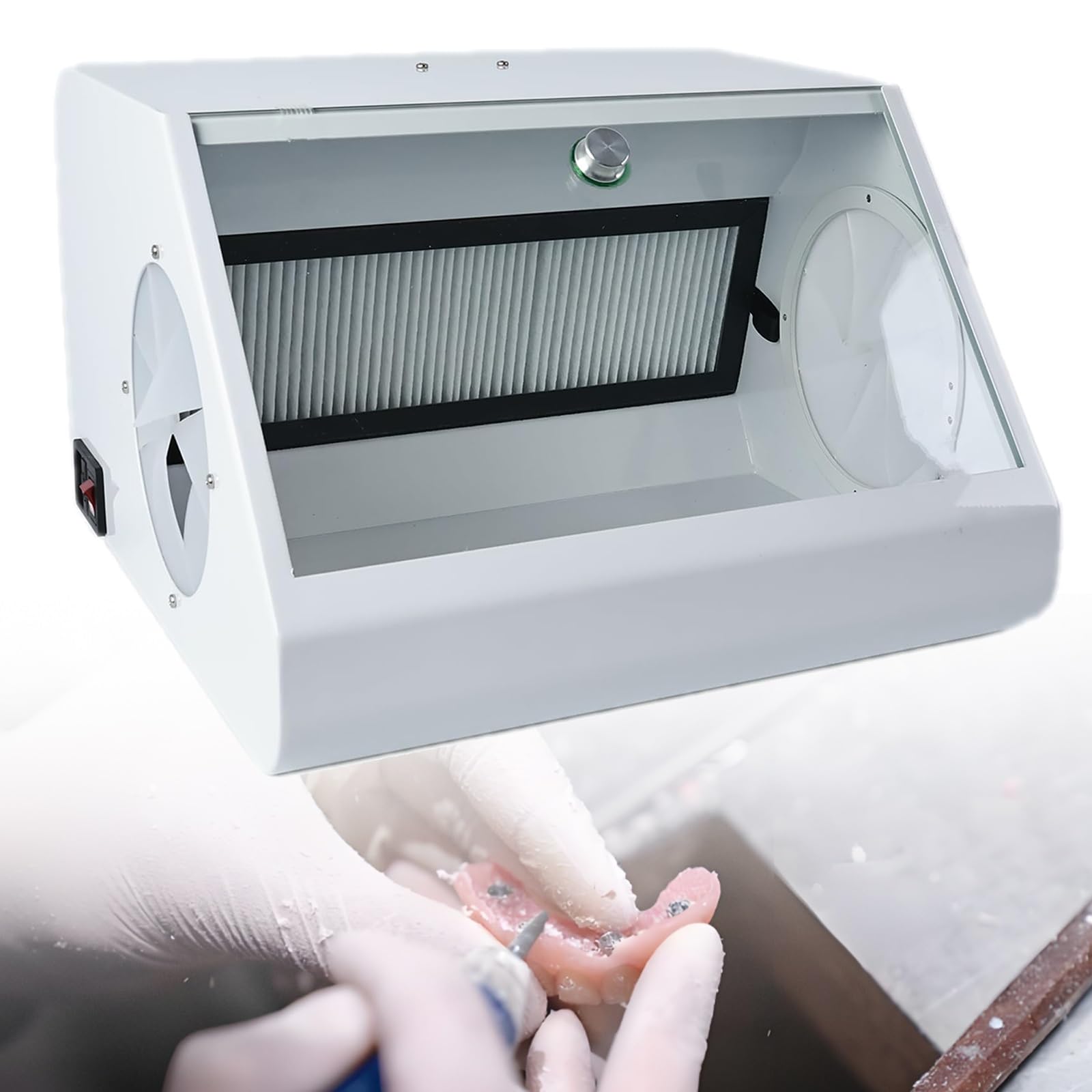 Dental Lab Dust Box,Prevent Dust from Spreading with 12 LED Light Sets & Light-Transparent Tempered Glass,for Sandblasting Lapping Engravingoperation